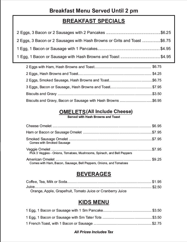 Darren's American Grill breakfast menu image pg 1
